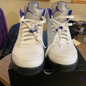 White and Purple Air Jordan Sneakers